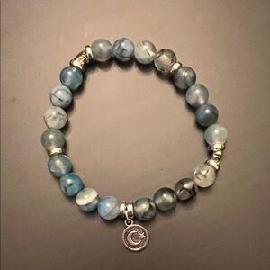 Hand Crafted Blue Bracelet with Silver Moon Charm